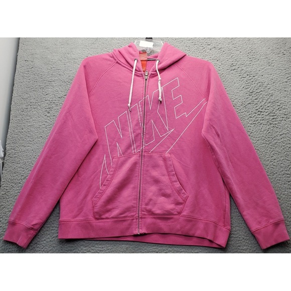 Nike Hoodie Youth XL Pink Big Logo Graphic Pouch Pockets Elastic Cuff/Hem Zipper - Picture 1 of 8